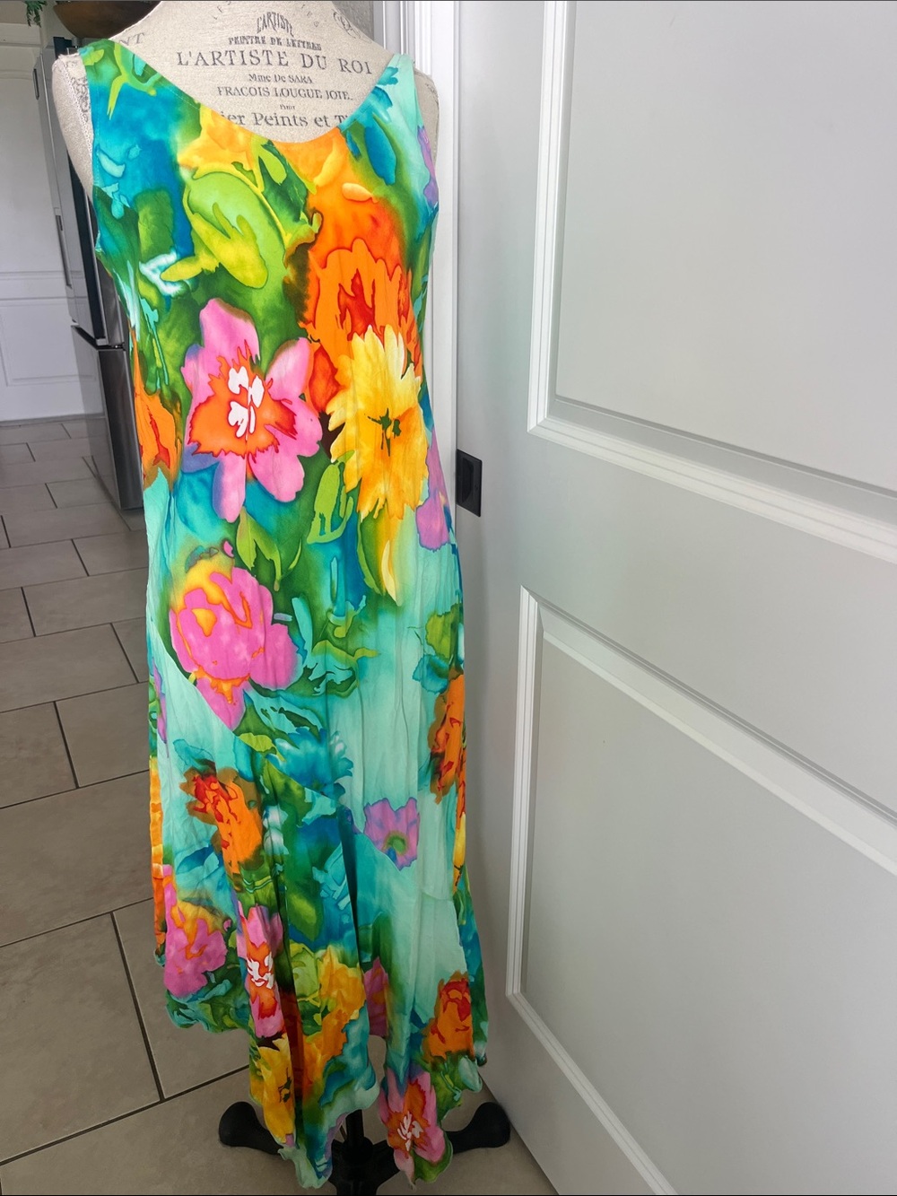 Vintage Jams World vibrant sleeveless, tropical floral print maxi dress M